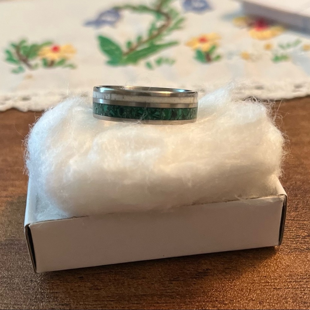 Men’s Titanium Ring with Malachite and Deer Antler Inlay